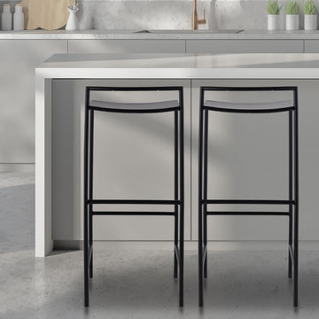 Svelte 30" Coastal Contemporary Iron Saddle-Seat Low-Back Bar Stool with Foot Rest - JONATHAN Y